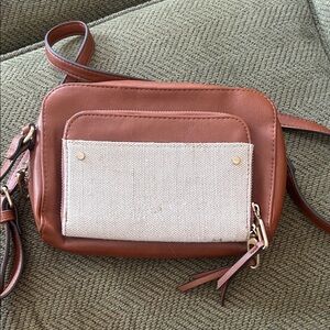 Brown and Cream Women's Crossbody Bag